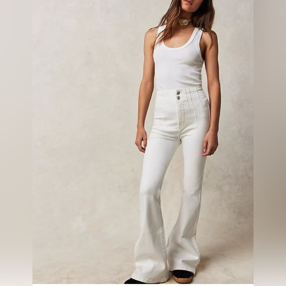 We the free Free People Jayde Flare Leg white denim Jeans festival boho 31